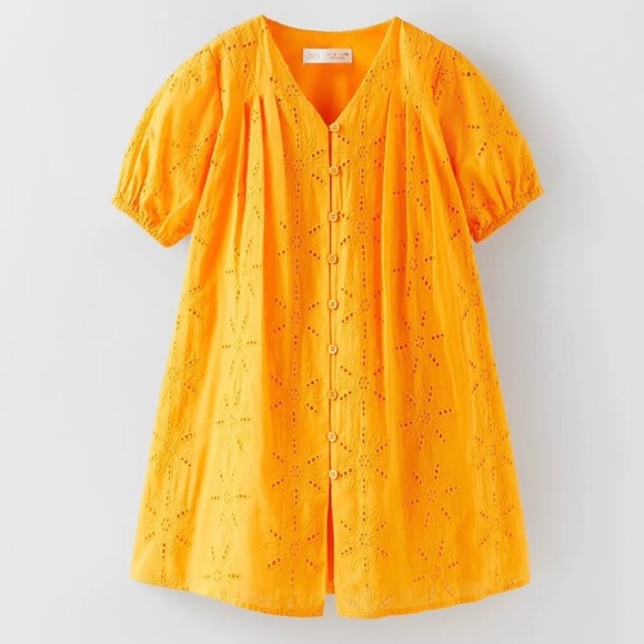 Zara Other - ZARA Girls Lace Button Up Sun Dress in Fresh Mango Fully Lined size 6